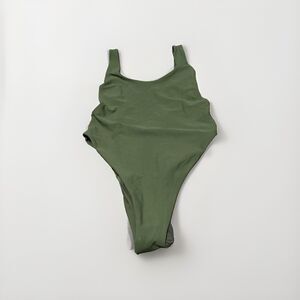 Aerie Scoop Olive Green One Piece Swimsuit Women Size Medium High Cut Low Back